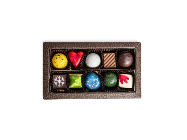 Weihnachtsbox mit 10 Pralinen und Trüffeln