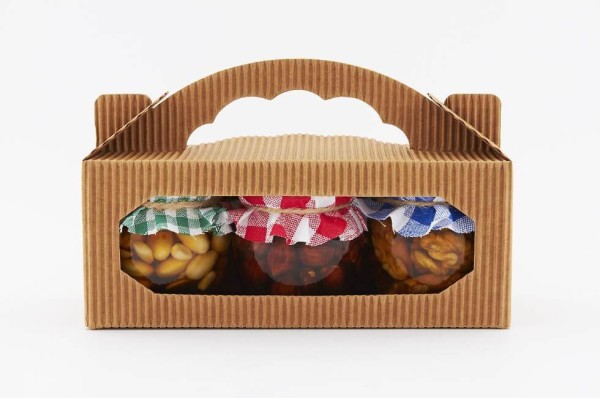 Set von 3 Arten von Nüssen in Honig in einem Karton