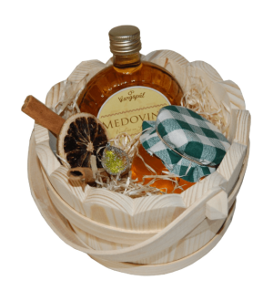 Satz Honig mit Met in einem hölzernen Eimer - Reklamnepredmety