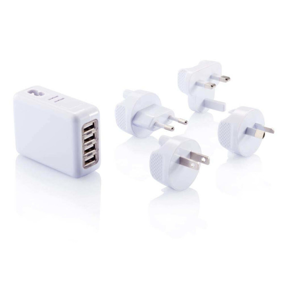 Reiseadapter mit 4fachem USB Anschluss, weiß