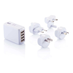Reiseadapter mit 4fachem USB Anschluss, weiß - Reklamnepredmety