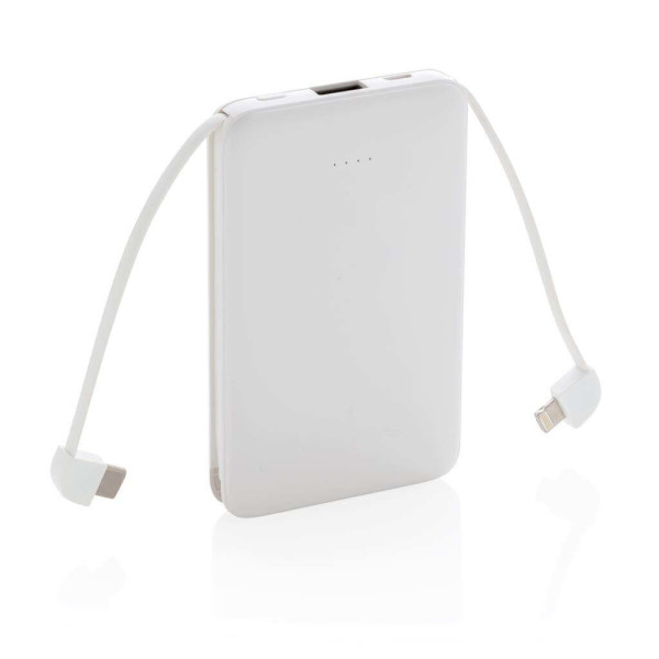 5.000 mAh Powerbank mit integriertem Kabel, weiß