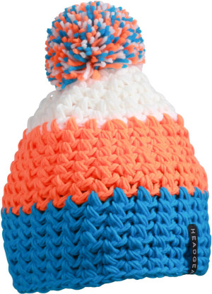 3-farbige Häkelmütze mit Pompon - Reklamnepredmety