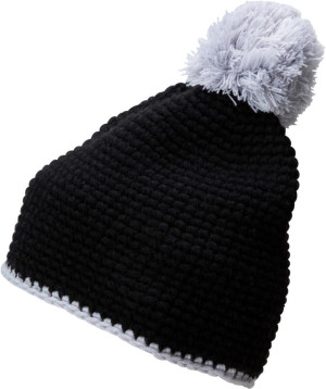 Häkelmütze mit Kontrastrand und Pompon - Reklamnepredmety