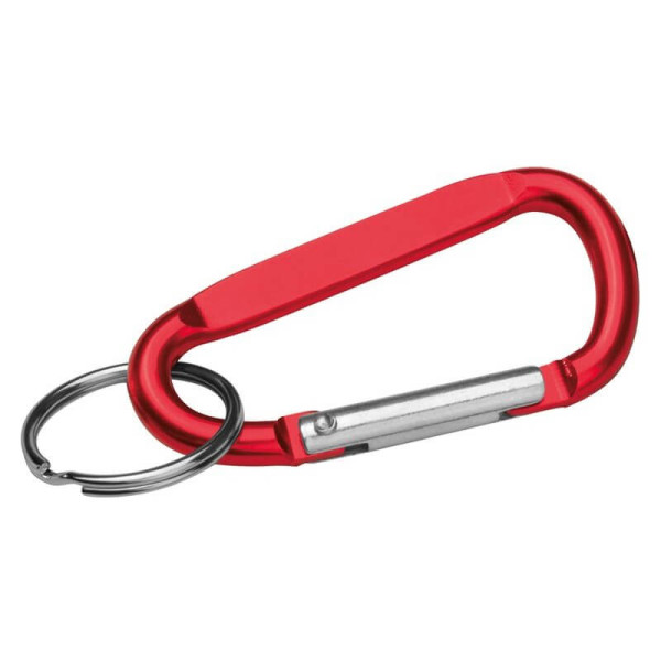 Farbiger Karabiner mit Metallring.