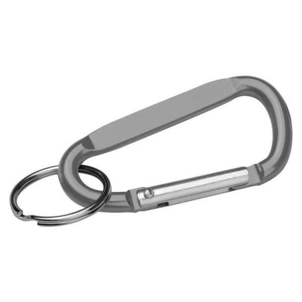 Farbiger Karabiner mit Metallring.